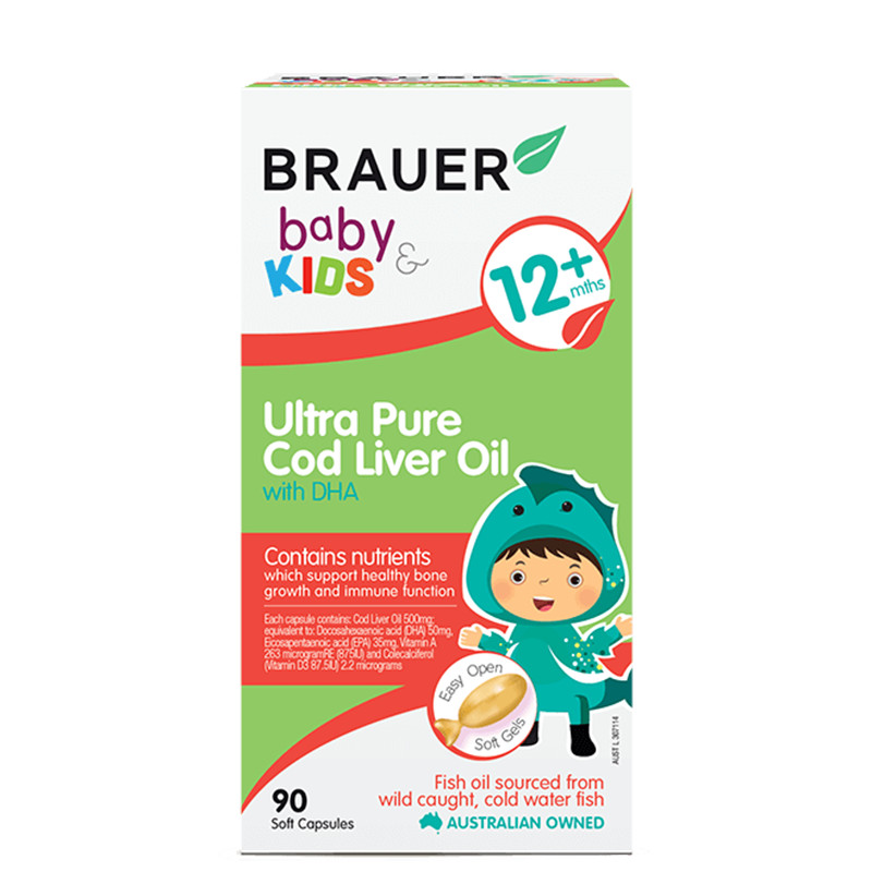 Dầu gan cá tuyết siêu tinh khiết kết hợp DHA Brauer cho bé trên 1 tuổi