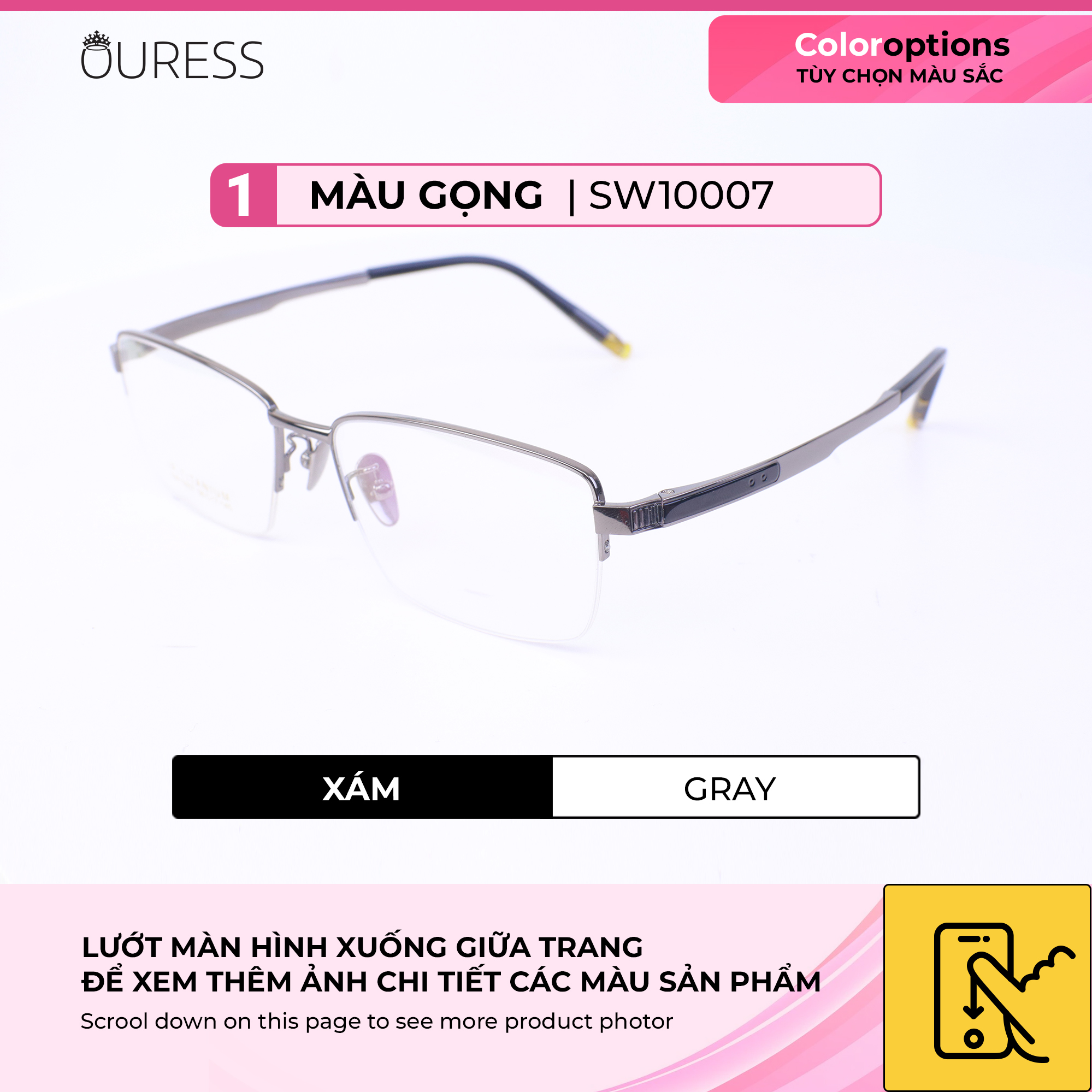 Gọng kính titanium thời trang nam siêu nhẹ siêu bền OURESS sw10007