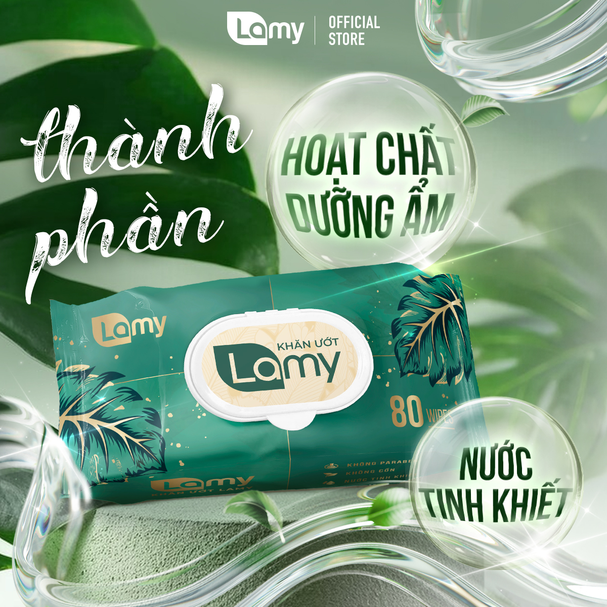 Khăn ướt Lamy gói 80 tờ không mùi không cồn không chất tẩy trắng an toàn cho bé