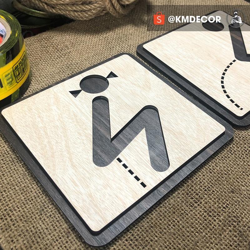 Biển chỉ dẫn nhà vệ sinh nam nữ cắt laser 2 lớp dán tường bằng keo 2 mặt