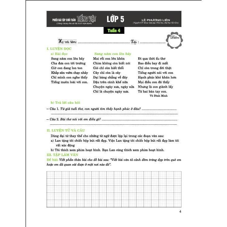 Sách - Phiếu Bài Tập Cuối Tuần Tiếng Việt Lớp 5 - Dùng Chung Cho Các Bộ SGK Hiện Hành - Hồng Ân