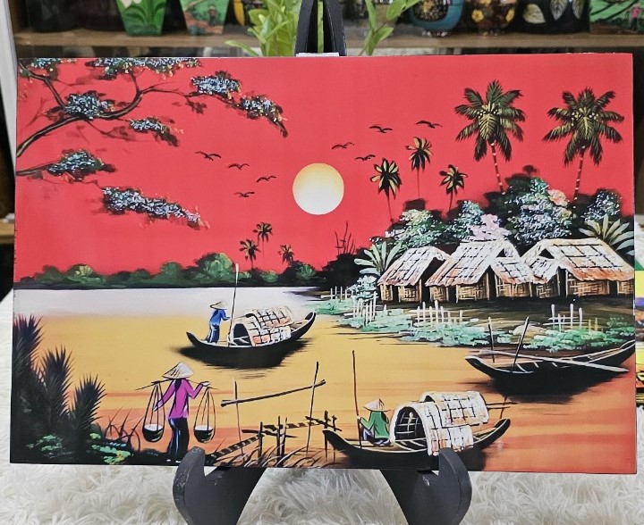 Tranh sơn mài - ĐỒNG QUÊ VIỆT NAM -Hàng xuất khẩu size 30x40 cm