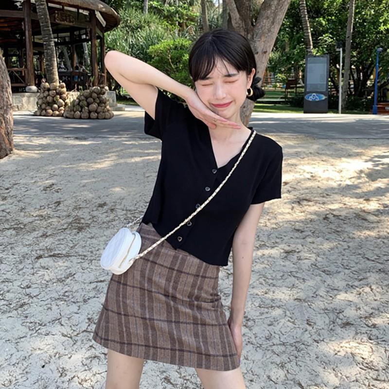 Áo Dệt Kim Ngắn Tay Cổ Chữ V Thời Trang Mùa Hè Hàn Quốc