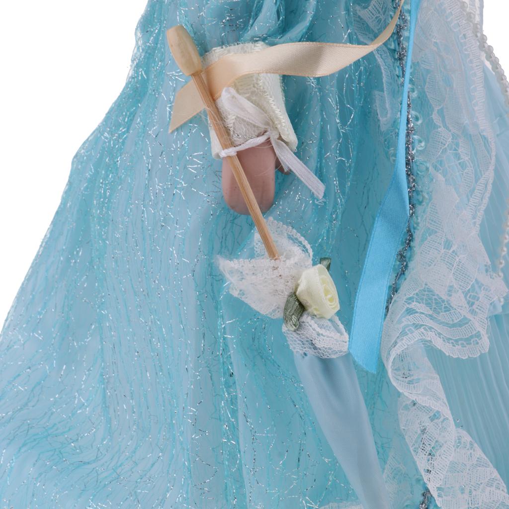 40cm Victorian Porcelain Doll Action Figures Decoration in Light Blue Dress