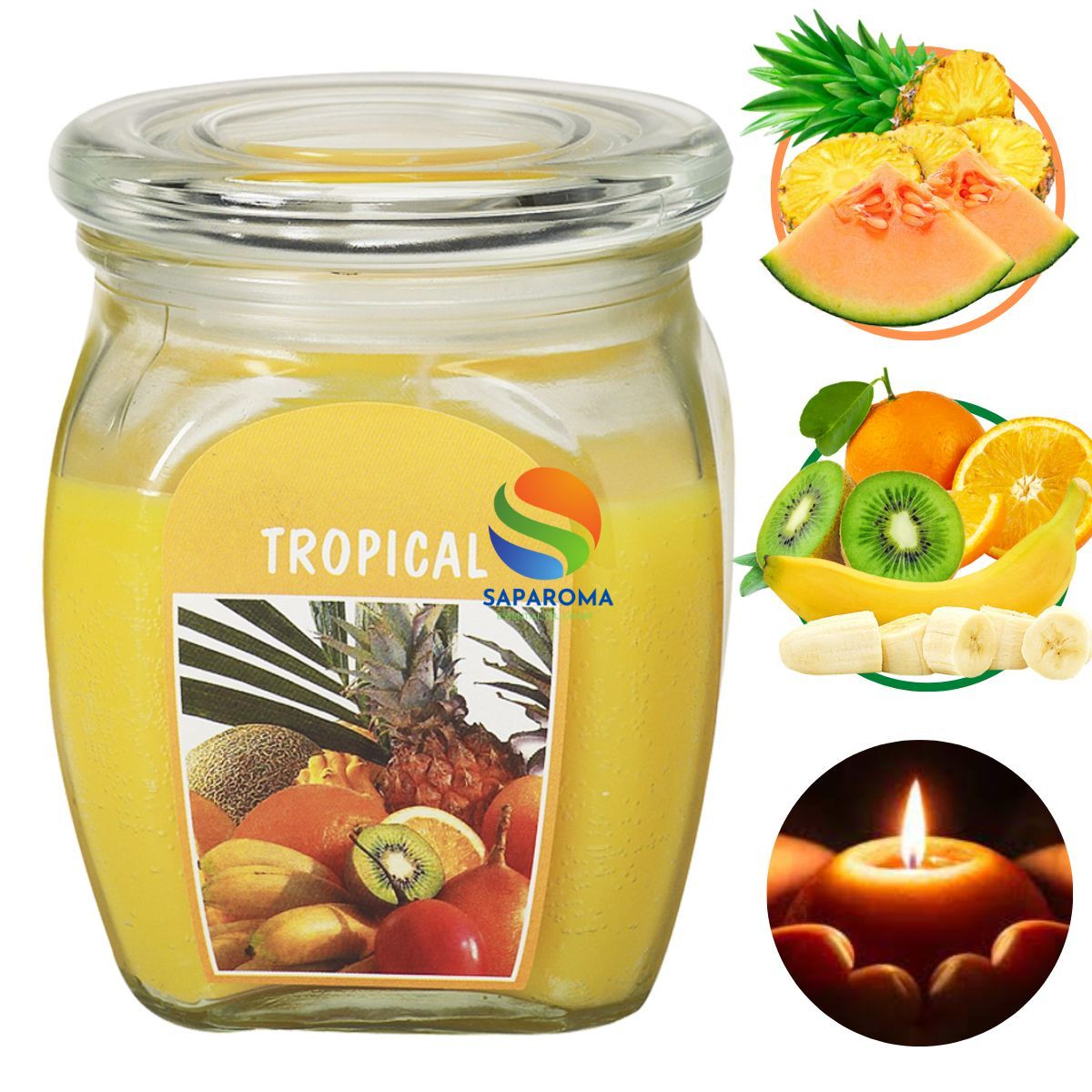 Hũ nến thơm tinh dầu Bolsius Tropical 305g QT024369 - trái cây nhiệt đới, nến trang trí, thơm phòng, thư giãn, Hỗ trợ khử mùi