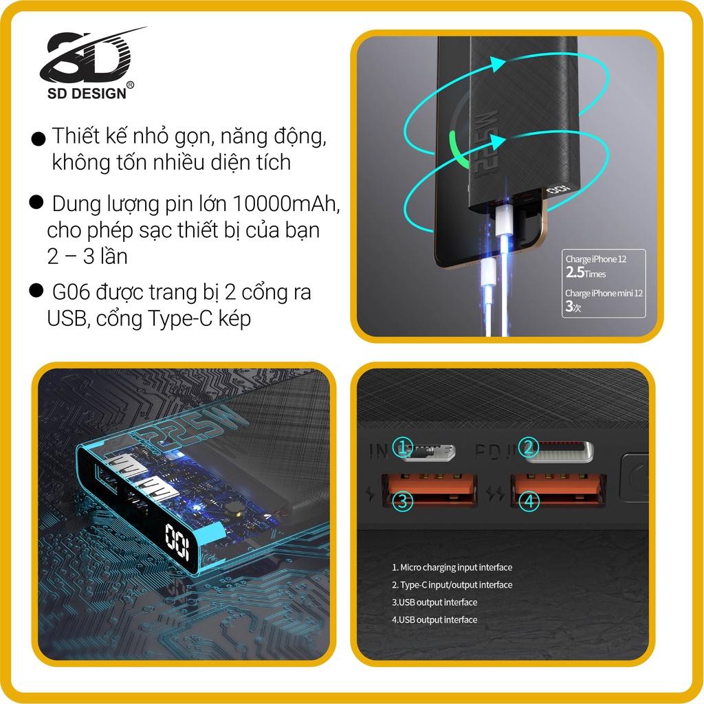 Sạc dự phòng 22,5W SD G06 dung lượng 10.000 mAh dùng được cho mọi điện thoại