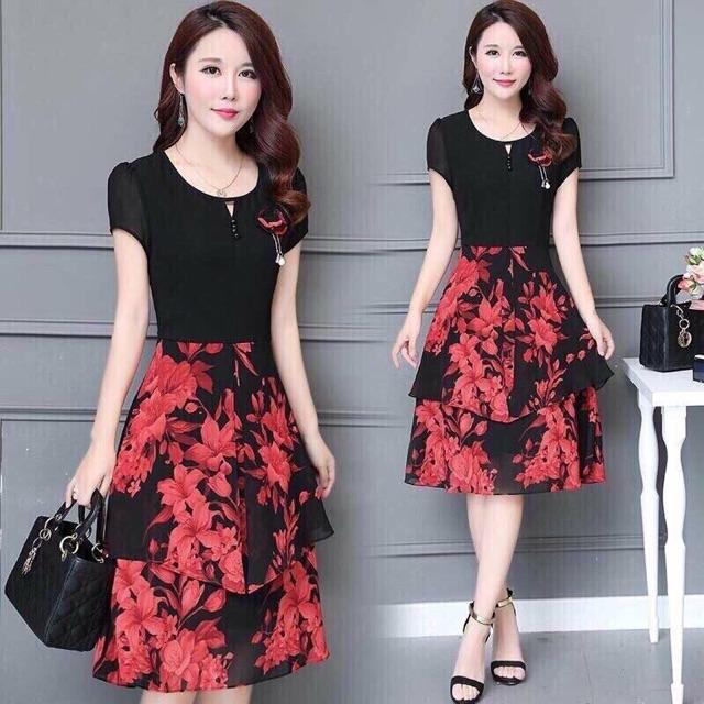 Đầm hoa trung niên cao cấp Lt06