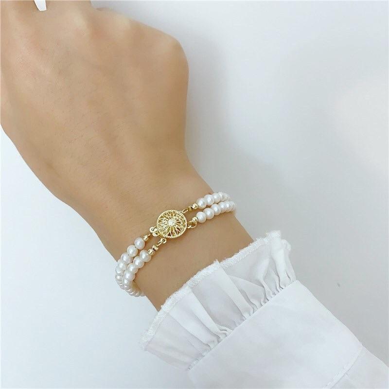 Vòng Tay Ngọc Trai Sợi Đôi Khóa Bạc S925, Lắc Tay 2 Sợi Ngọc Trai Nước Ngọt - Trường Thịnh Ngọc Trai