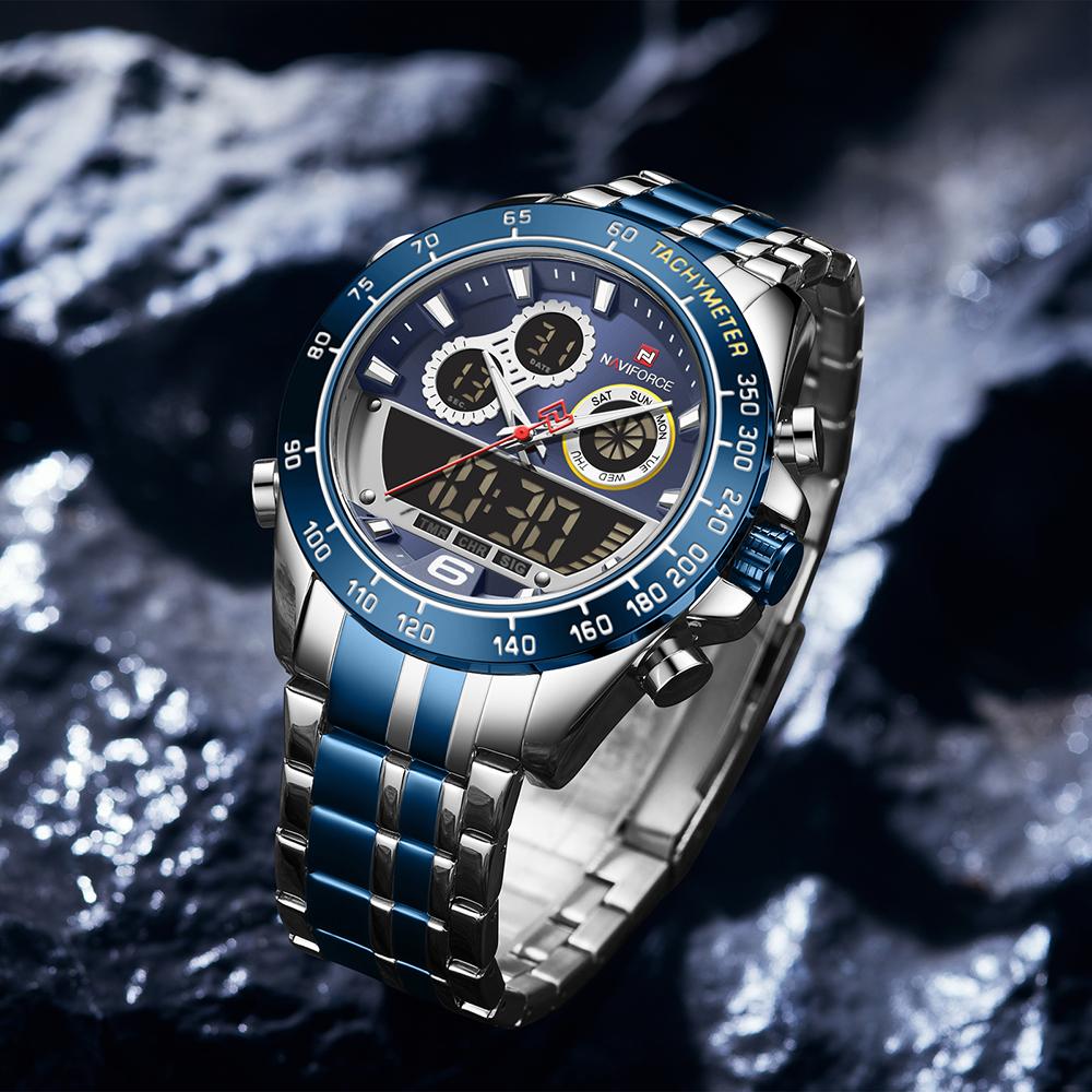 Đồng hồ NAVIFORCE Quartz Nam Kỹ thuật số,Chế độ Kép Ngày theo Tuần Đồng hồ Báo thức,Đèn nền,chống nước 3ATM