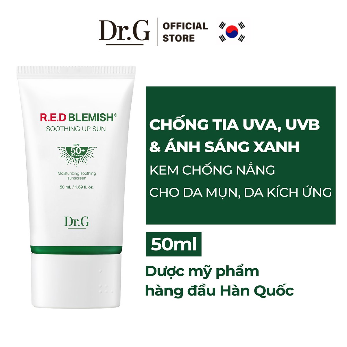 Kem chống nắng Dr.G phổ rộng cho da mụn R.E.D Blemish Soothing Up Sun SPF50+ PA++++ 50ml