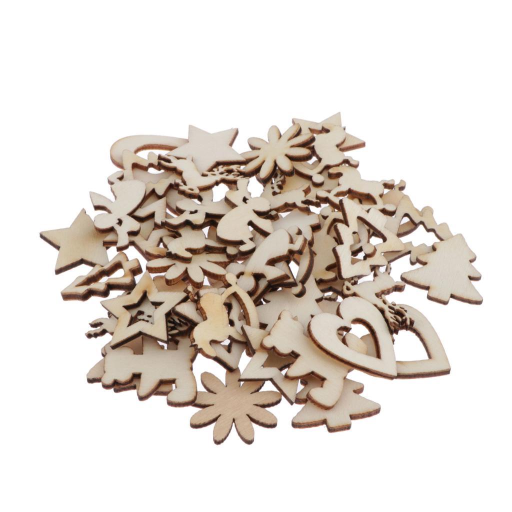 50 Miếng Gỗ Gỗ Tôn Dáng Mặt Dây Chuyền Xmas Đồ Trang Trí Trang Trí