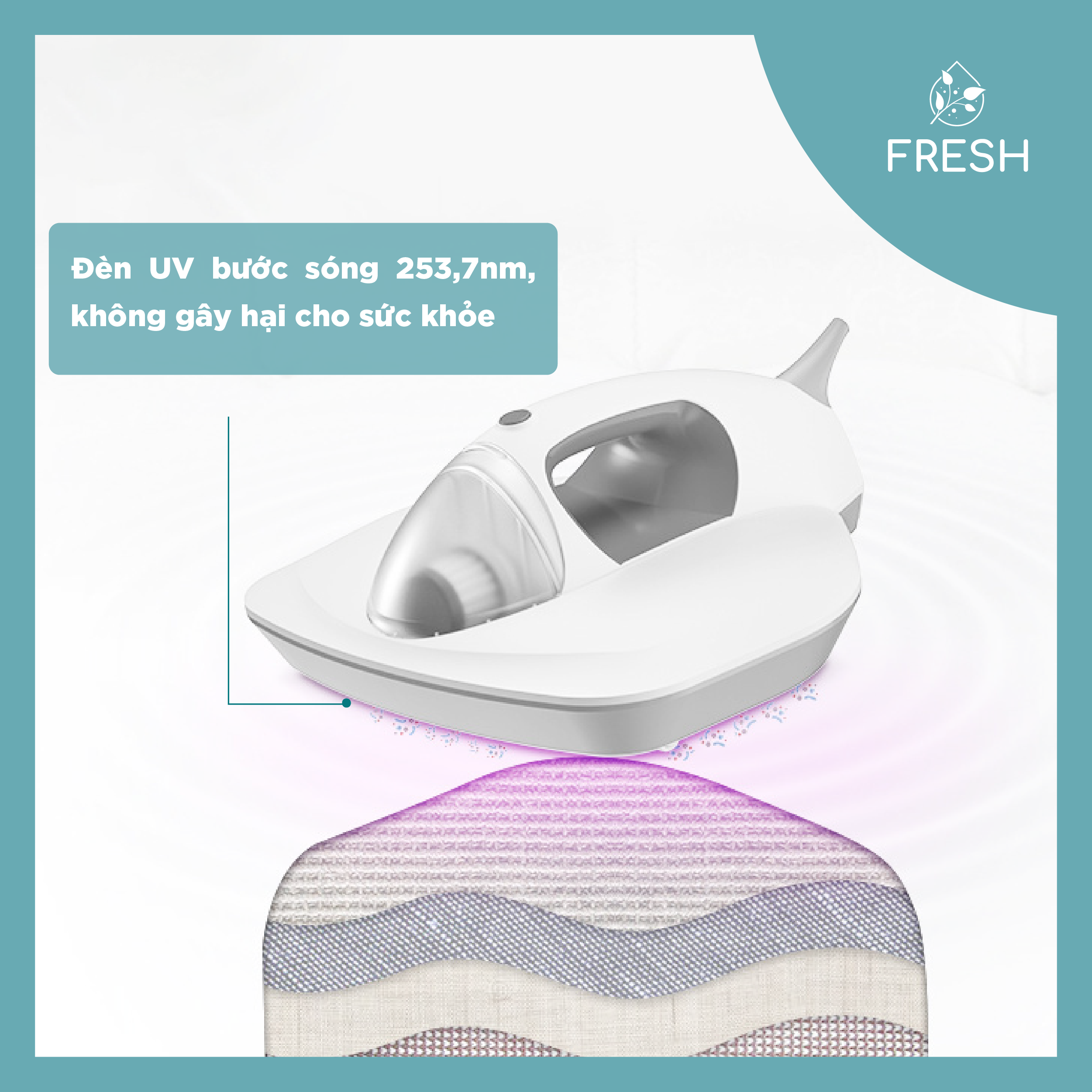 Máy Hút Bụi Cầm Tay Diệt Khuẩn Cho Giường Nệm Công Suất 400W Chứa Đèn UV - FRESH