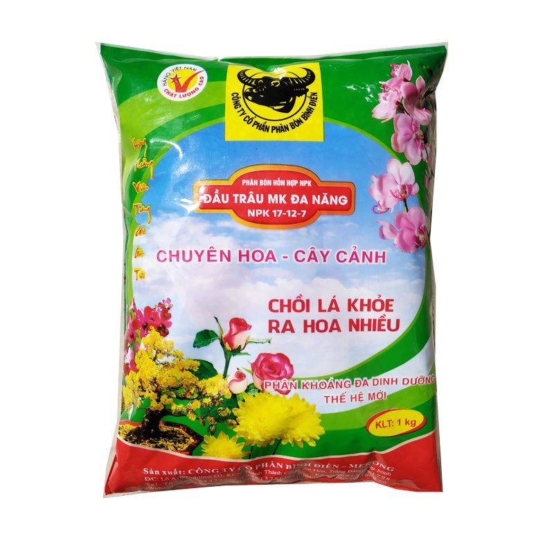 Phân bón gốc NPK đa năng Đầu Trâu - tốt cây nhiều hoa (túi 1kg)