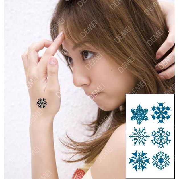 Hình xăm dán giáng sinh tattoo noel cánh và hoa tuyết đầu mùa 10x6cm- mua 5 tặng 1 tấm đồng size