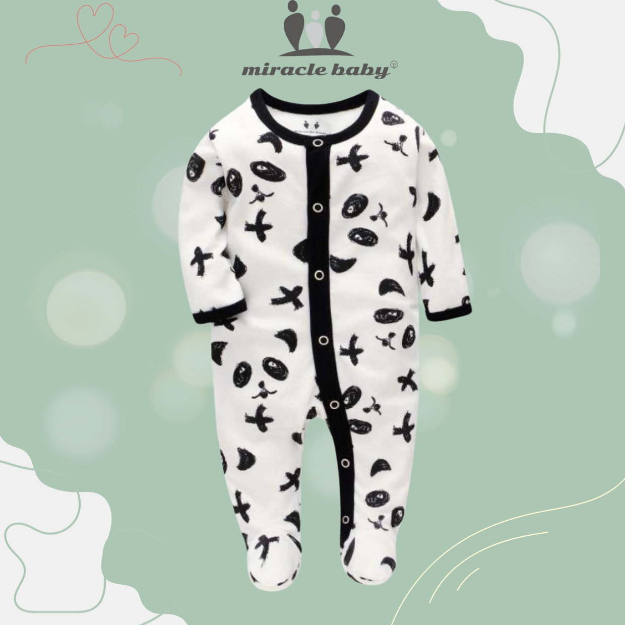 Jumpsuit/Bodysuit Tay Dài chất liệu 100% cotton Miraclebaby cho Bé Trai, Bé Gái (Từ 1-2 tháng, 2-4 tháng, 5-7 tháng)