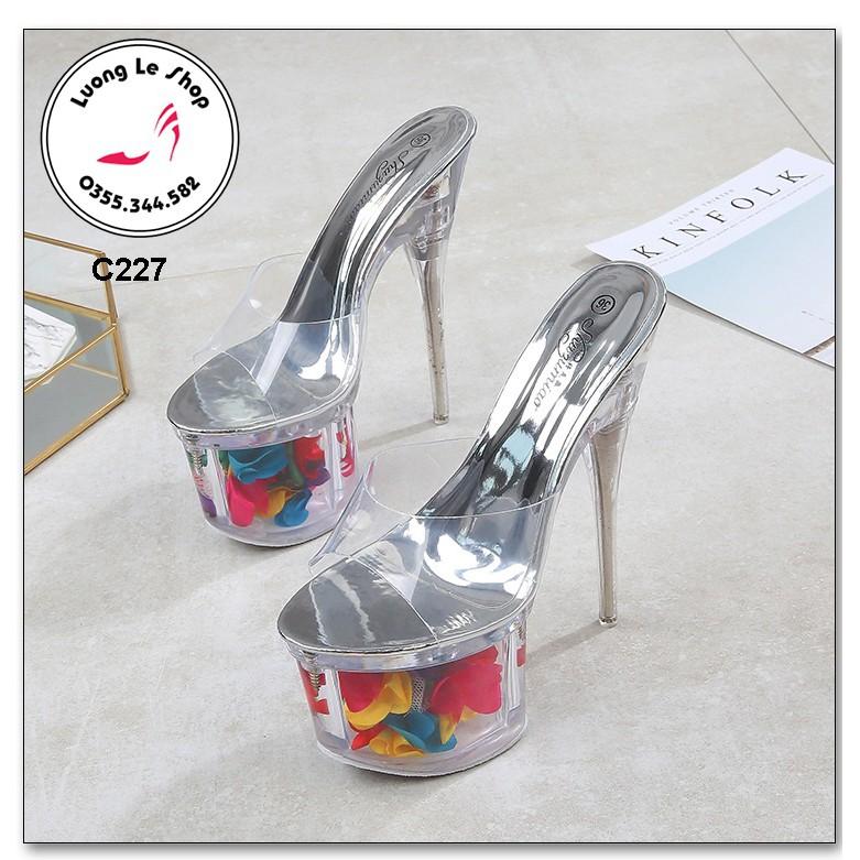 Giày cao gót 18cm gót nhọn quai trong đế trong và đế hoa không quai hậu ms C227