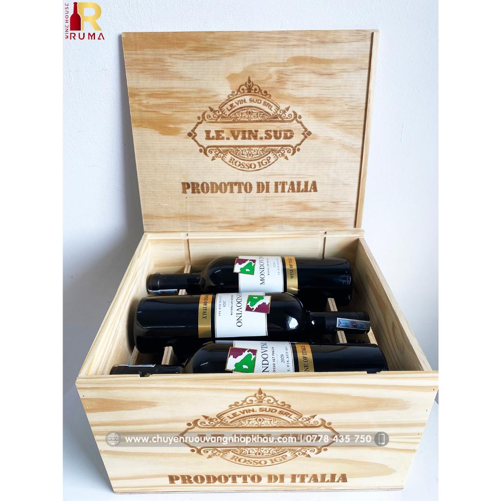 Quà tặng hộp gỗ 6 chai rượu vang Ý Mondovino Rosso