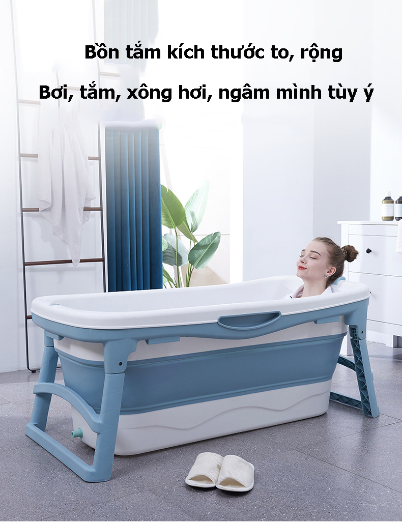 Bồn Tắm Đa Năng - Bồn Tắm Gấp Gọn Kích Thước Lớn Cho Cả Gia Đình - Size Đại 1M43 - Phiên Bản Mới Nhất Có Nắp Xông Hơi - Gấp Gọn Nhanh Chóng - Dễ Sử Dụng - Hàng Cao Cấp - Bền, Đẹp