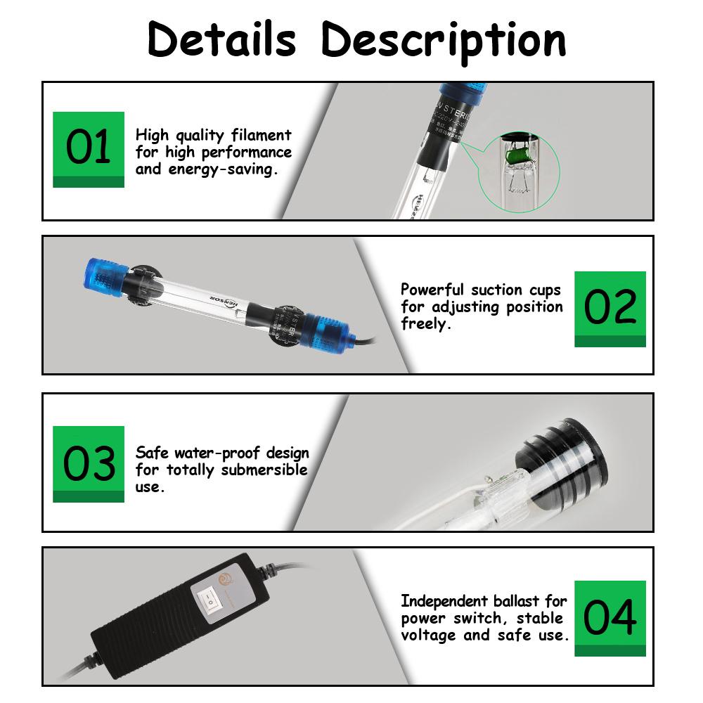 Đèn khử trùng bằng tia UV chìm 13W cho bể cá cảnh