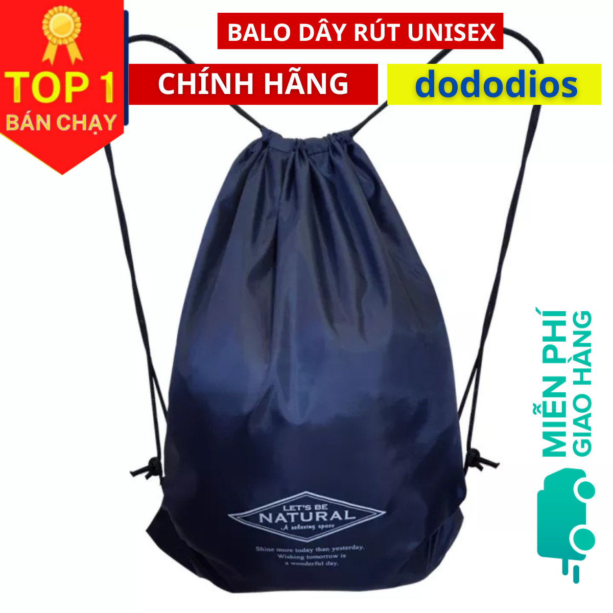 Balo dây rút unisex, Balo dây rút gấp gọn, vải dù chống thấm nước, Balo dây rút unisex, túi gấp, túi dây rút - vải dù chống thấm nước - Chính hãng dododios