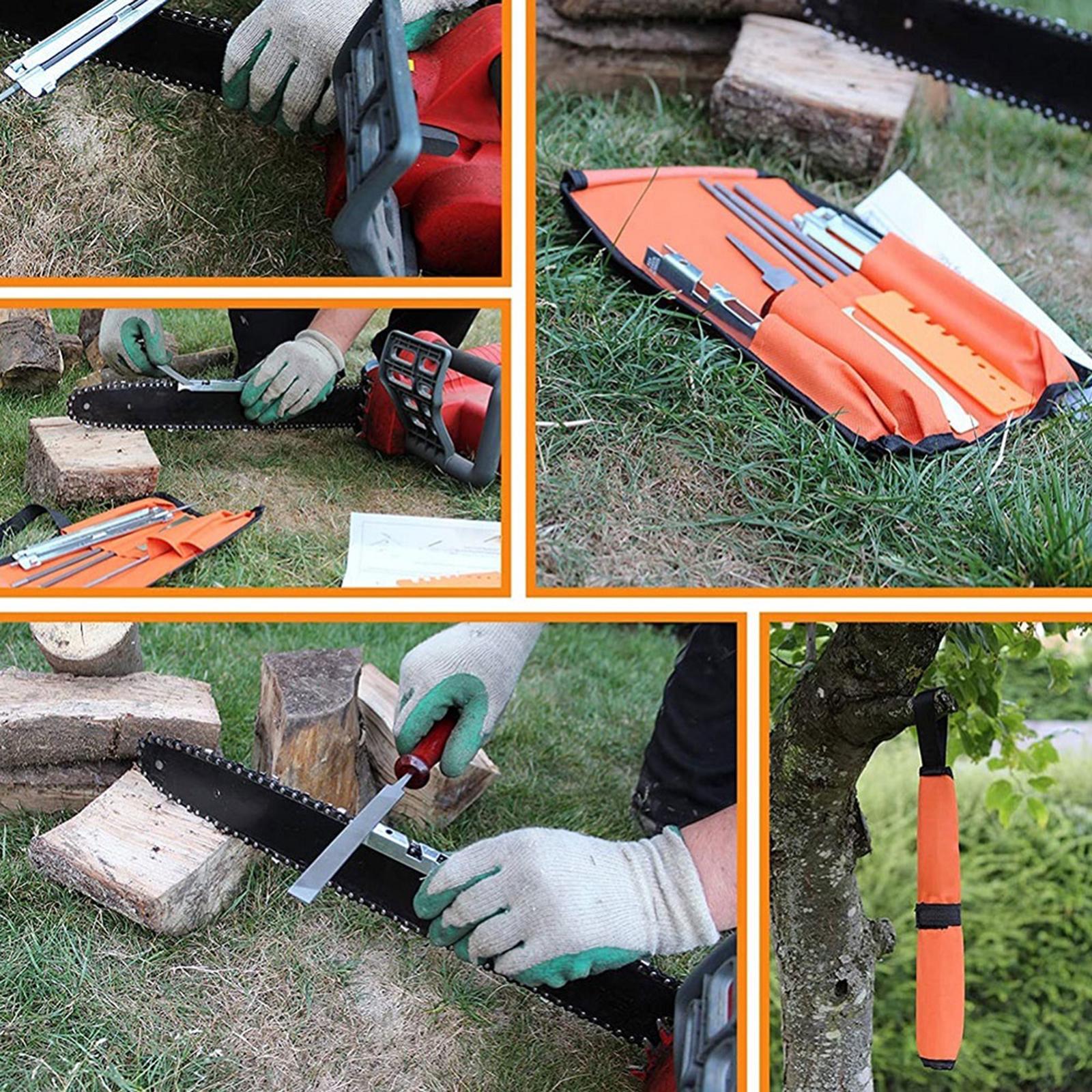 10 Pieces Professional Chainsaw File Kit with Tool Pouch Repair Tool