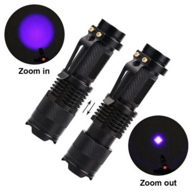 【395nm &amp; 365nm 】 Đèn Pin UV Tia Cực Tím Có Chức Năng Zoo-M Pin AA/3200 Màu Đen UV Chuyên Dụng, Đèn Soi Huỳnh Quang