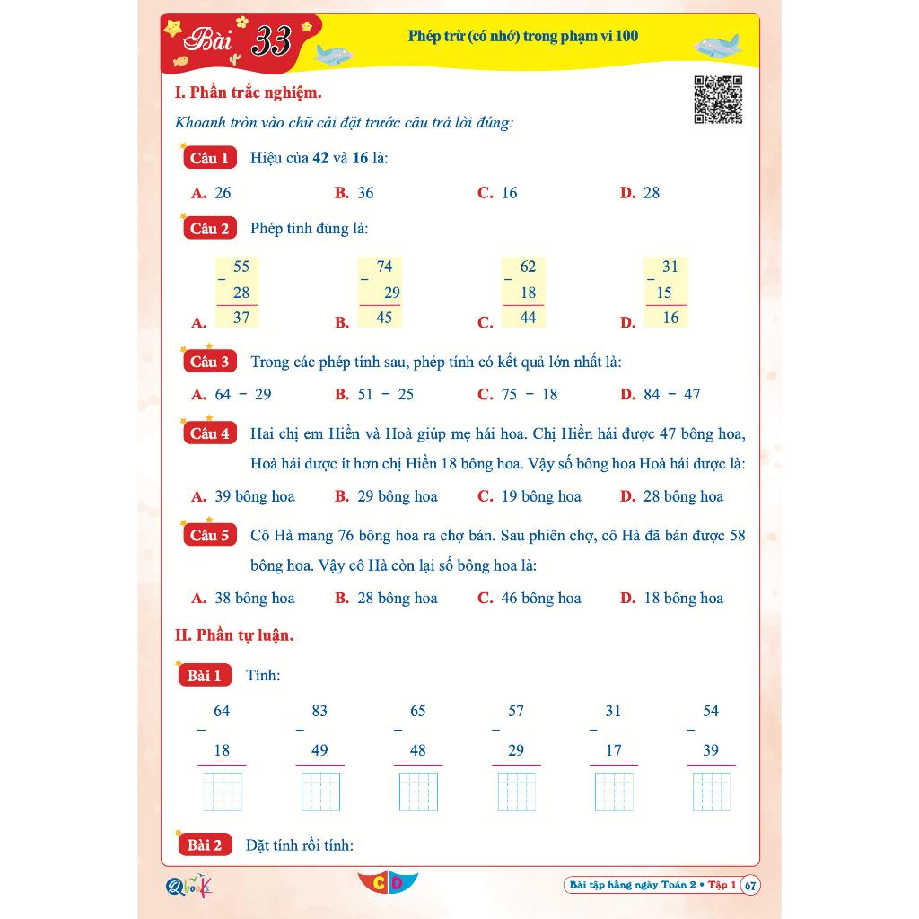 Bài Tập Hằng Ngày Toán Lớp 2 - Cánh Diều - Tập 1 (1 cuốn)
