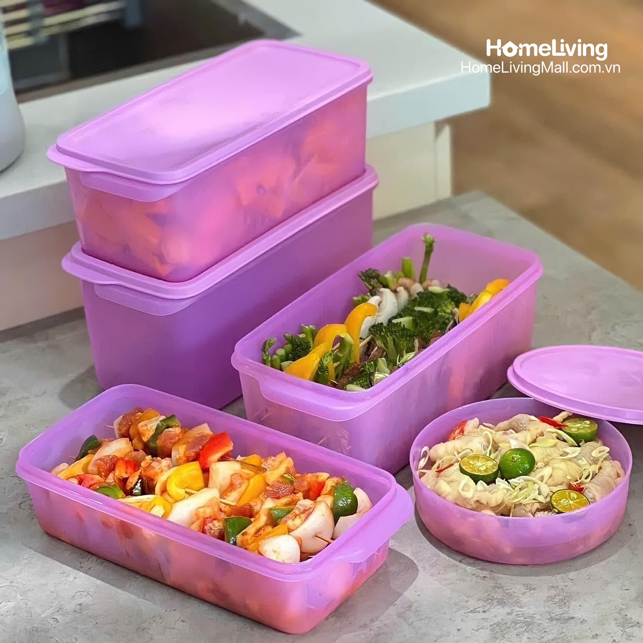 Bộ Trữ Mát &amp; Khô Tupperware Freshia Purple Set 5