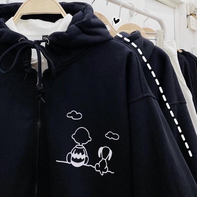Áo Hoodie Zip - Áo Khoác Nỉ Lót Bông Form Rộng in Cậu Bé & Cún Ulzzang