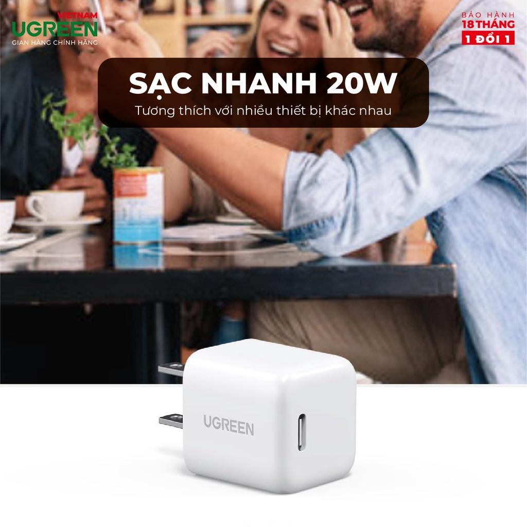 Củ sạc nhanh 20W UGREEN 10219 Cổng sạc nhanh PD 3.0, QC 4.0 Thiết kế nhỏ gọn, chân cắm US- Hàng Chính Hãng - Bảo Hành 18 Tháng