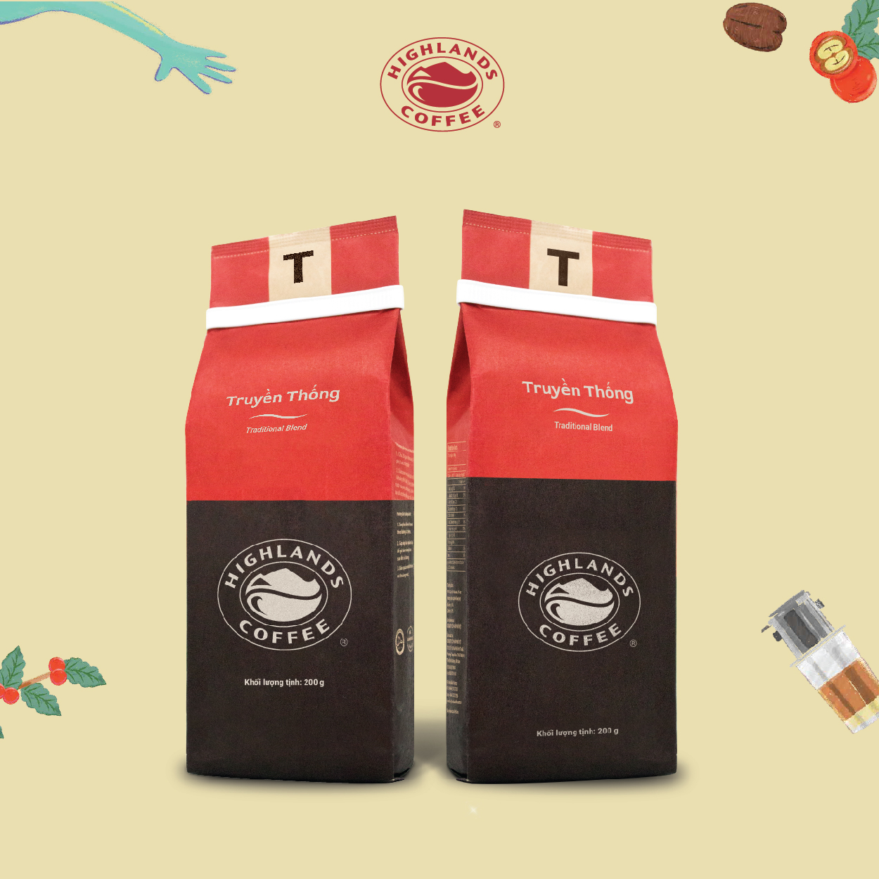 Combo 2 gói Cà Phê Rang Xay Truyền Thống Highlands Coffee (200g)