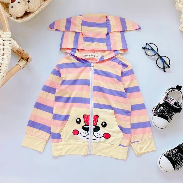 Áo khoác sọc chất cotton lạnh mềm mại dễ chịu hình thú dễ thương cho bé trai và gái