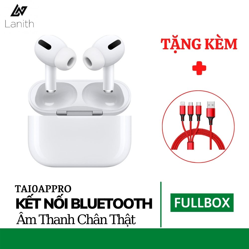 Tai Nghe Không Dây Thông Minh LANITH - Tai Nghe Nhét Tai Bluetooth Airs.Pro - Tặng Kèm Cáp Sạc 3 Đầu - Kiểu Dáng Thời Trang Năng Động - Đổi Tên, Định Vị, Cảm Ứng - Tính năng Vượt Trội, Âm Thanh Mềm Mượt - Hàng Nhập Khẩu - TAI0APPRO