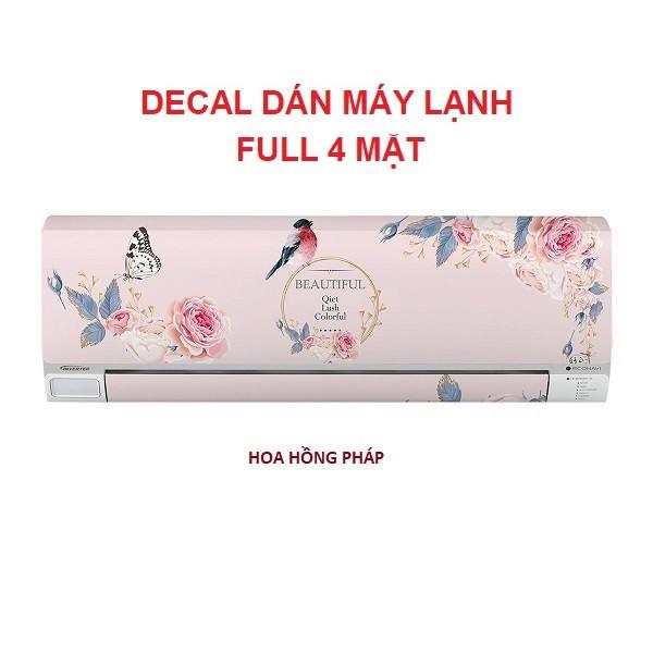 Decal dán máy lạnh, máy điều hòa HOA HỒNG PHÁP full 4 mặt