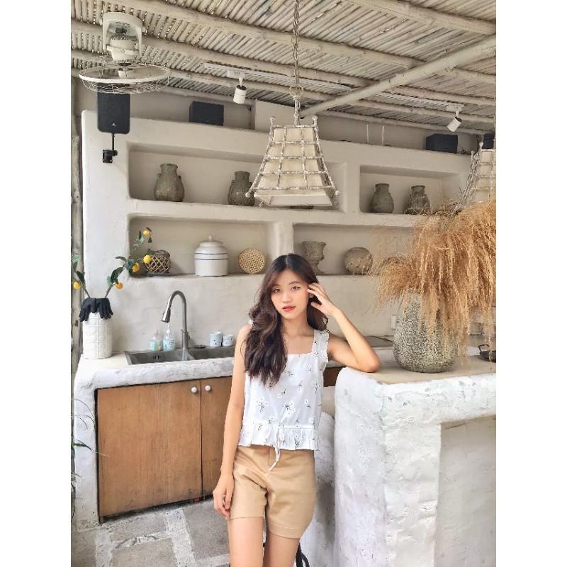 Áo dây bản to hoa nhí croptop cột nơ Áo kiểu nữ Vintage Freesize Ulzzang