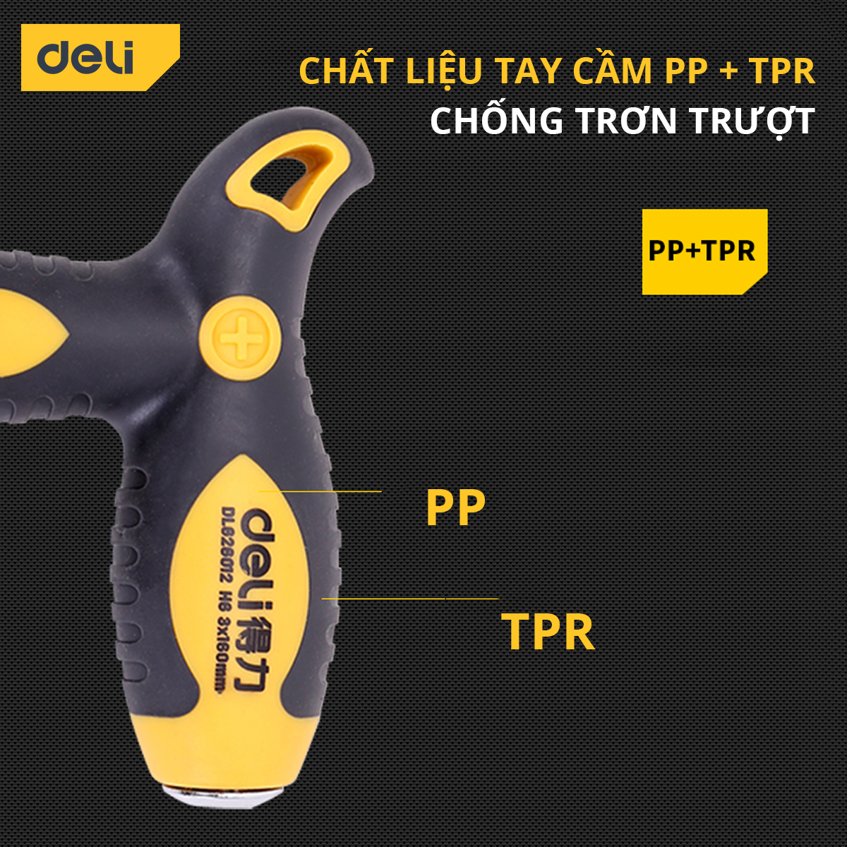 Tua Vít Trợ Lực 2 Đầu Đa Năng Deli, Đầu Vít PH2 2 Cạnh Và 4 Cạnh Tháo Rời - Tay Cầm Chống Trơn Trượt, Tiện Dụng DL626010