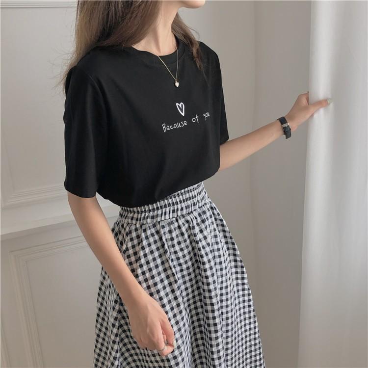 Áo thun tay lỡ BECAUSE OF YOU trái tim xinh dáng rộng unisex