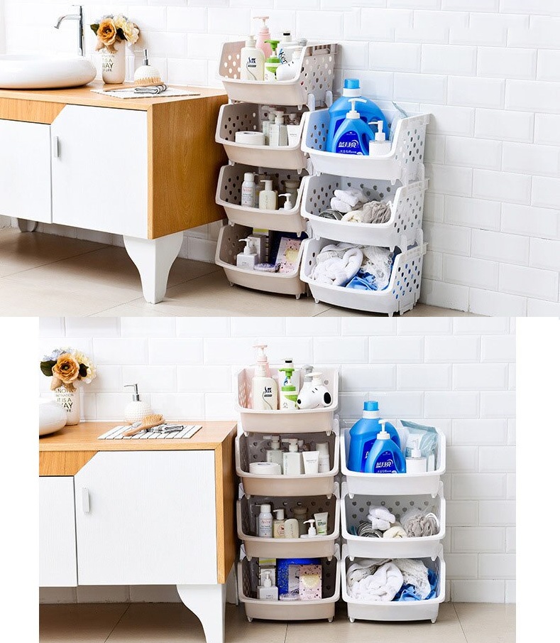 Kệ rổ nhựa 4 tầng đựng đồ đa năng cao cấp dễ tháo lắp, không nắp và bánh xe
