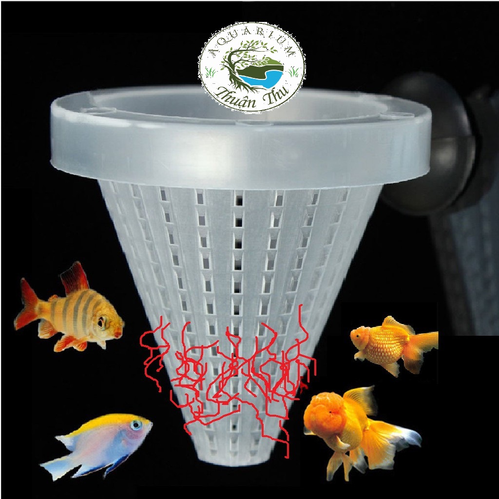 Lốc 20 cái Phễu đựng giun trùng chỉ, rọ cốc đựng thức ăn cho cá cảnh bằng nhựa kèm hít