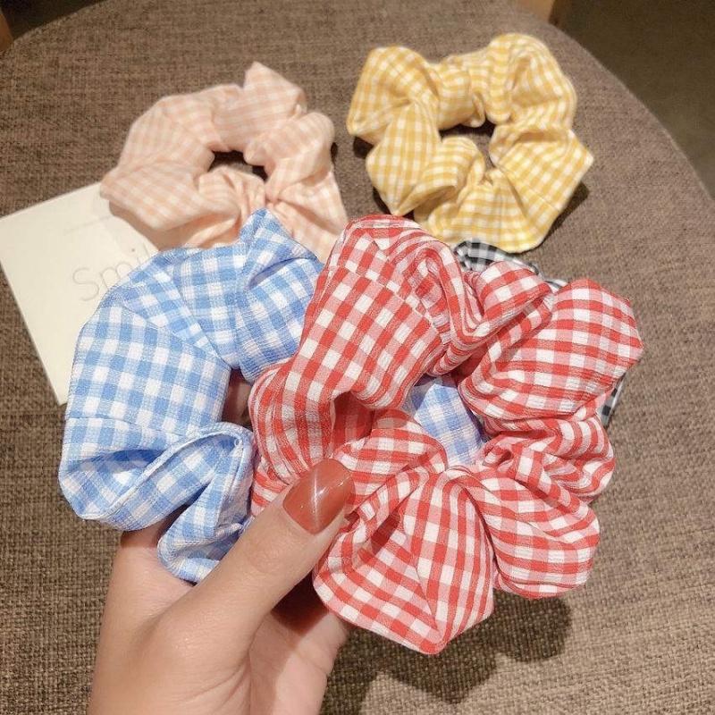 Dây Buộc Tóc Scrunchies Cột Tóc Caro Vải Đẹp Nhiều Màu Co Giãn Dễ Thương N08