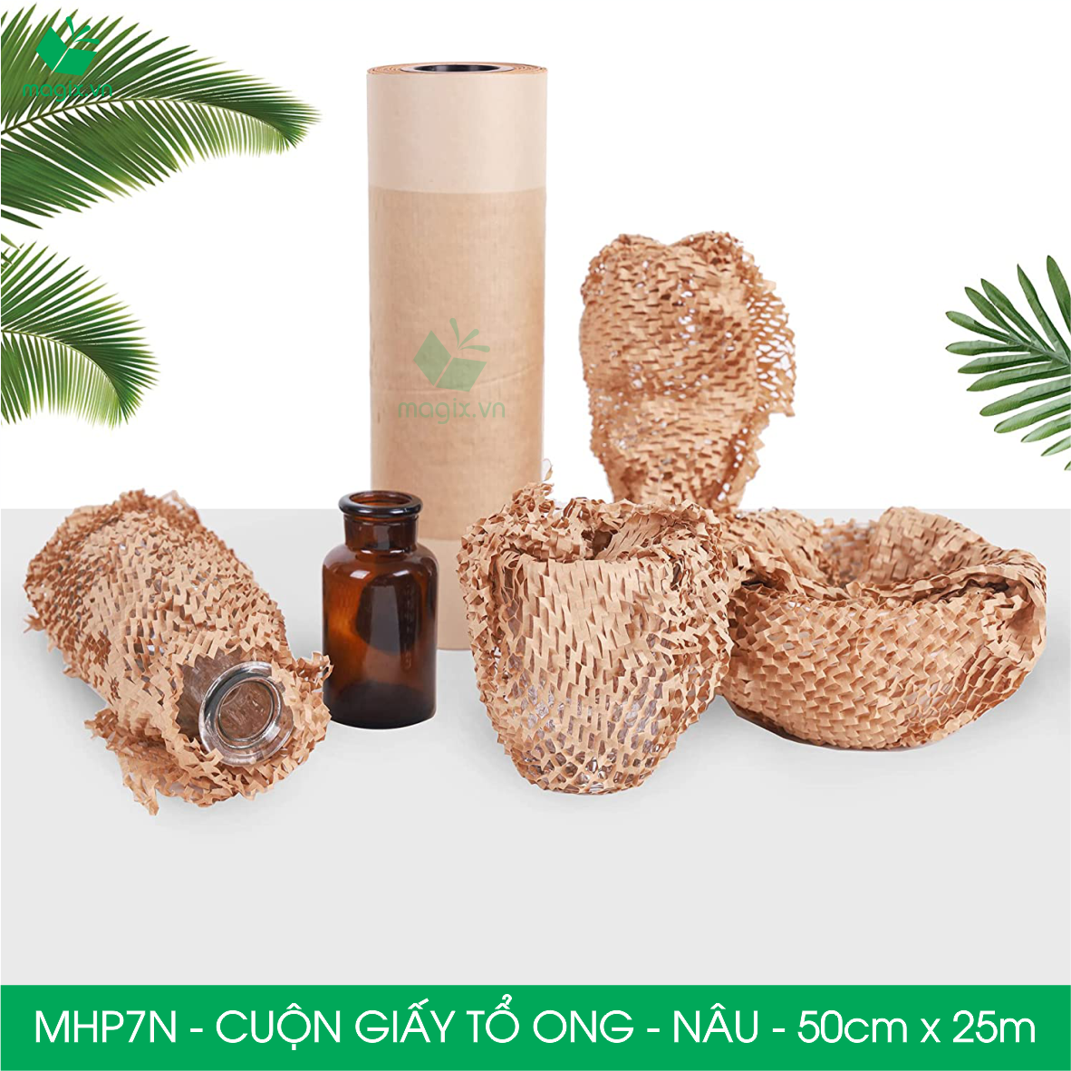 MHP7N - 50cm x 25m - Cuộn giấy tổ ong chống sốc - Kraft nâu Cao Cấp - Giấy gói hàng, gói quà