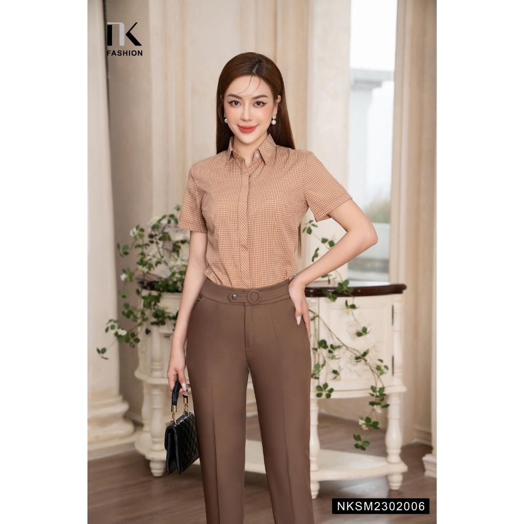 Áo Sơ Mi Ngắn Tay NK FASHION Cổ Đức Phong Cách Công Sở, Chất Vải Nhập Hàn Cao Cấp Không Nhăn NKSM2302006