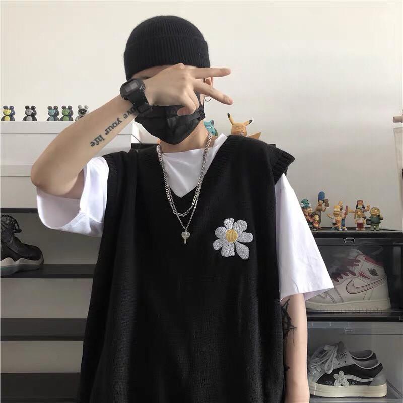 Áo gile unisex Wind form rộng thêu Hoa Cúc nam nữ oversize phong cách ulzzang