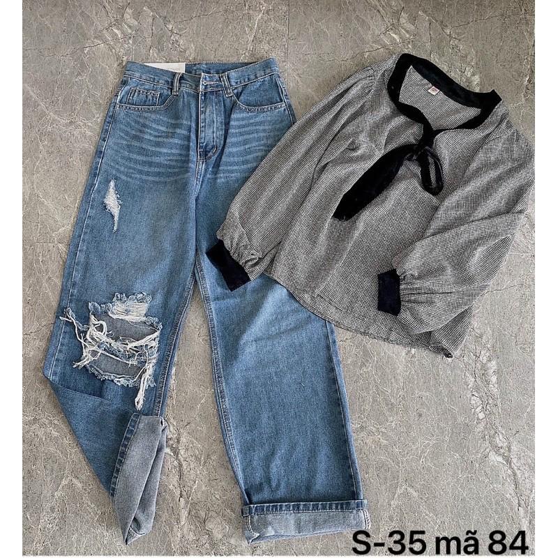 Quần jean baggy nữ rách ống suông rộng Bigsize 40kg đến 80kg MS84