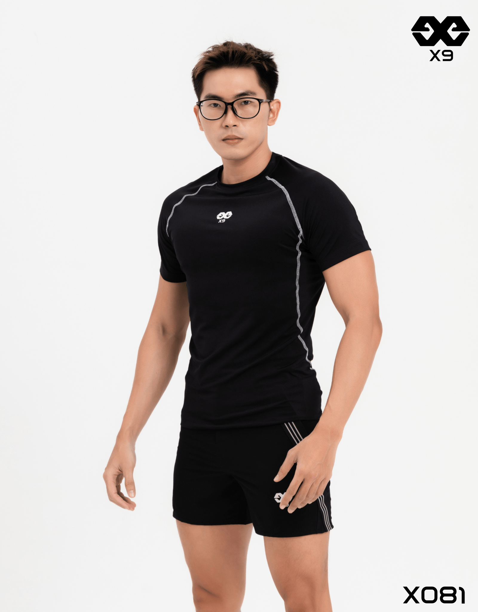 Áo Thun Nam Ngắn Tay Thể Thao Ráp Lăng Tập Gym Chạy Bộ Cầu Lông Bơi Lội Ôm Body Co Giãn 4 Chiều - X9 Sportswear - X081
