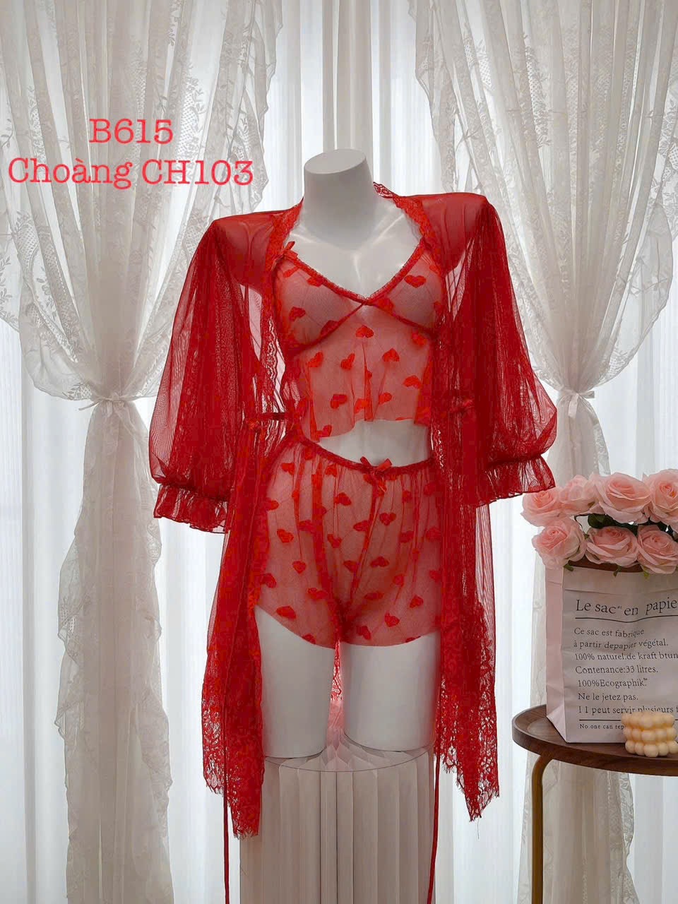 Bộ Đồ Ngủ 2 Dây Ren Lưới Quảng Châu Cao Cấp Không Kèm Choàng D427