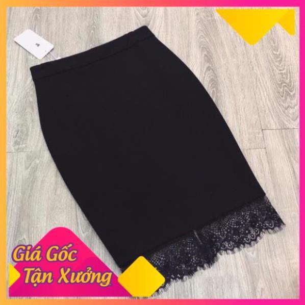 Chân váy bút chì phối ren siêu đẹp chất umi siêu mềm mịn co giãn tốt thời trang Banamo Fashion chân váy bút chì ren 502