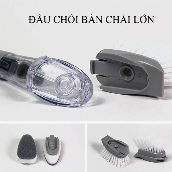 Chổi Cọ Rửa Xịt Nước Đa Năng Có Bình Chứa, Bàn Chải Chà Nồi Chảo Cọ Rửa Chén Bát Tay Cầm Dài