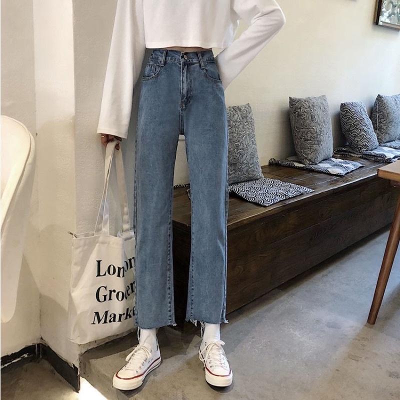 Quần bò nữ,quần jeans ống rộng lưng cao, vải bò dày dặn chuẩn Qc shop cam kết chất lượng 100%