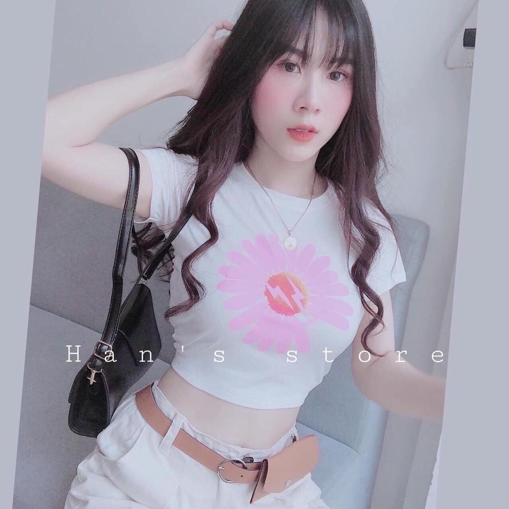 ÁO CROPTOP IN HOA CÚC (KÈM ẢNH THẬT